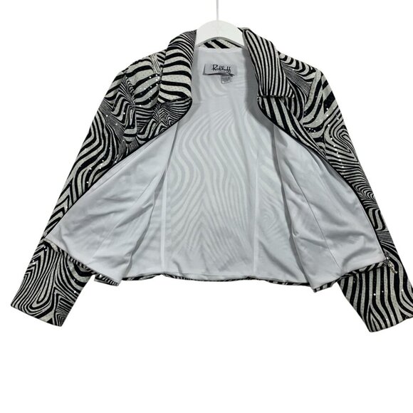 Joseph Ribkoff Jacket Size 14 Animal Print Black & white Sequins Full Zip - Picture 4 of 11
